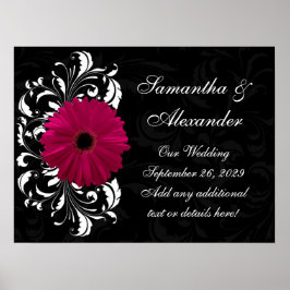 Fuchsia Scroll Gerbera Daisy w/Black en White Poster