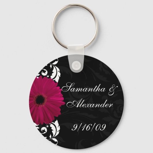 Fuchsia Scroll Gerbera Daisy w/Black en White Sleutelhanger (Voorkant)