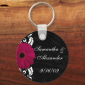 Fuchsia Scroll Gerbera Daisy w/Black en White Sleutelhanger (Voorkant)