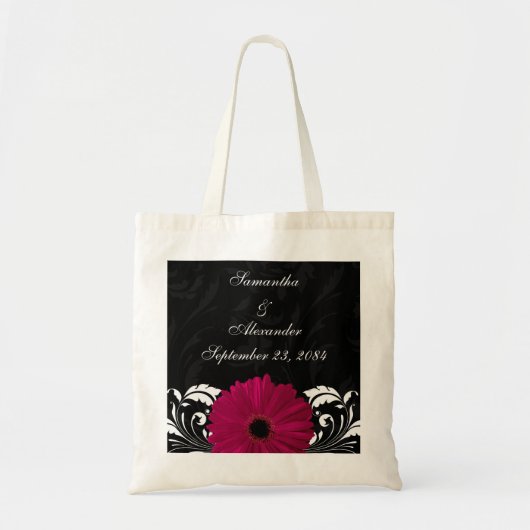Fuchsia Scroll Gerbera Daisy w/Black en White Tote Bag (Voorkant)