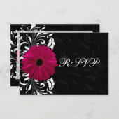 Fuchsia Scroll Gerbera Madelief met Zwart en Wit RSVP Kaartje (Voorkant / Achterkant)