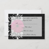Fuchsia Scroll Gerbera Madelief w/Zwart en Wit RSVP Kaartje (Achterkant)