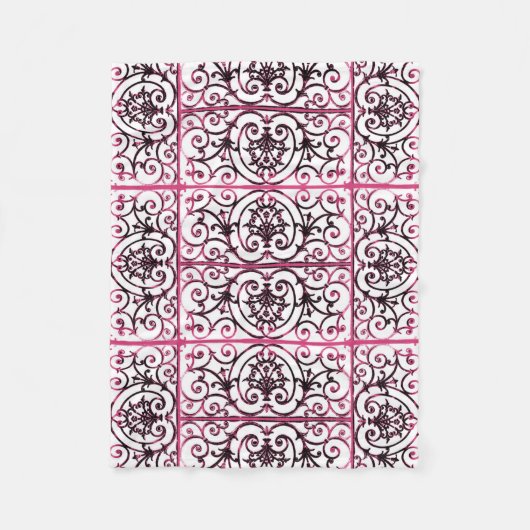 Fuchsia scrollwork patroon fleece deken (Voorkant)