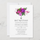 Fuchsia Shabby Floral Bat Mitzvah Kaart (Voorkant)
