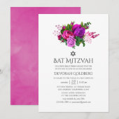 Fuchsia Shabby Floral Bat Mitzvah Kaart (Voorkant / Achterkant)