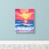 Fuchsia Shore Sunset | Oceaan Golven Aquarel Canvas Afdruk (Insitu (Houten vloer))