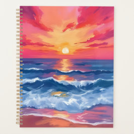 Fuchsia Shore Sunset | Waterverf Oceaan Golven Planner
