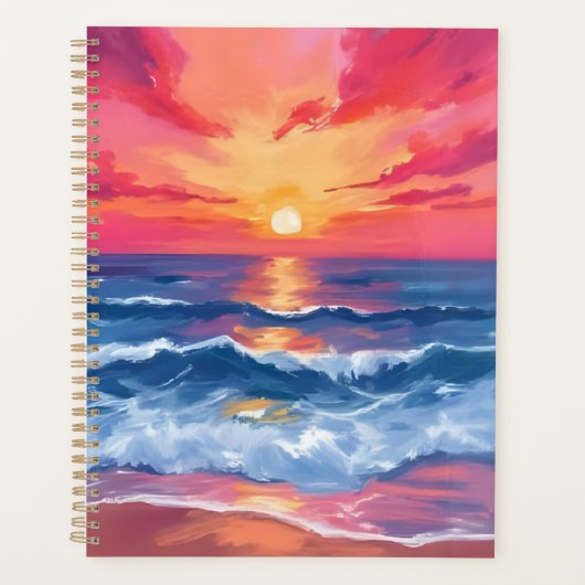 Fuchsia Shore Sunset | Waterverf Oceaan Golven Planner (Voorkant)