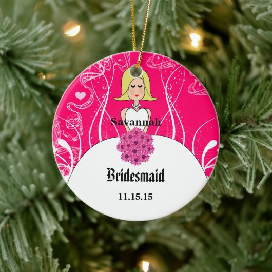Fuchsia Short Blonde Hair Gown Bridesmaid Ornament (Boom)