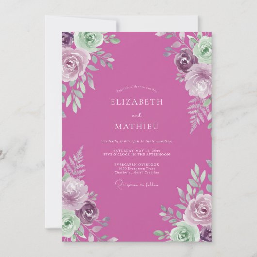 Fuchsia Sierlijke Botanische Bruiloft Kaart (Voorkant)