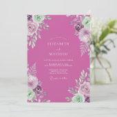 Fuchsia Sierlijke Botanische Bruiloft Kaart (Staand voorkant)