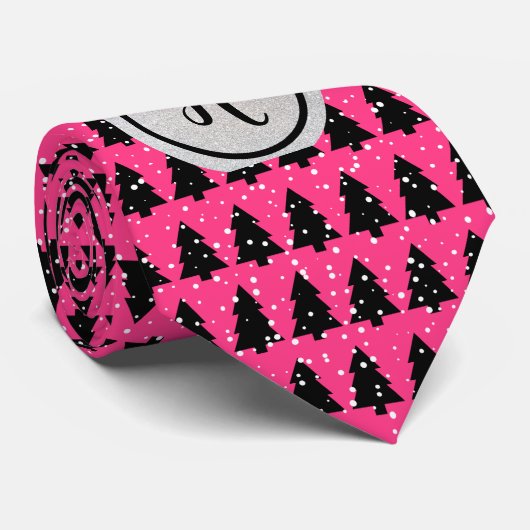 Fuchsia Silver Black Monogram kerstboom Stropdas (Opgerold)