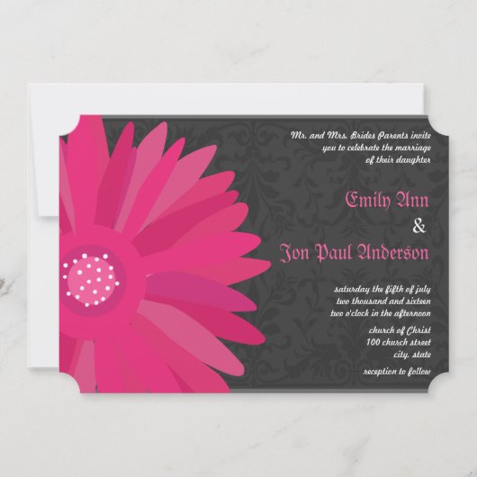 Fuchsia Silver Metallic Gerber Daisy Wedding Kaart (Voorkant)
