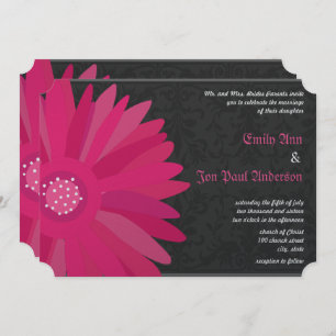 Fuchsia Silver Metallic Gerber Daisy Wedding Kaart