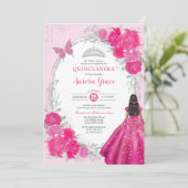 Fuchsia Silver Quinceañera Flower 15th Birthday Kaart (Staand voorkant)