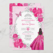 Fuchsia Silver Quinceañera Flower 15th Birthday Kaart (Voorkant / Achterkant)