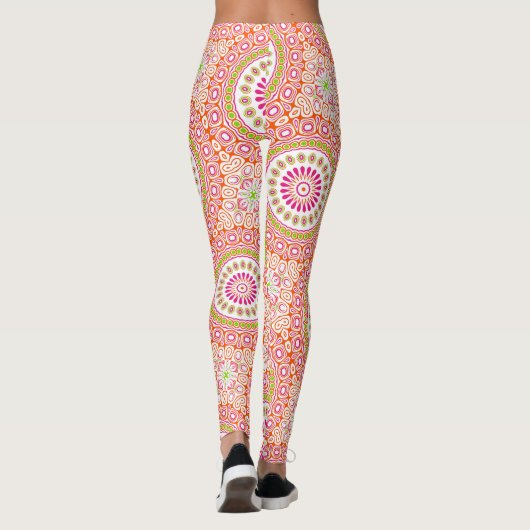 Fuchsia Sinaasappel en groen levendig mandala patr Leggings (Achterkant)