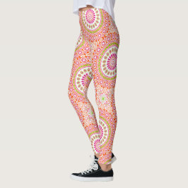 Fuchsia Sinaasappel en groen levendig mandala patr Leggings