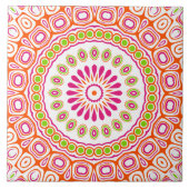 Fuchsia Sinaasappel en groen levendig mandala patr Tegeltje (Voorkant)
