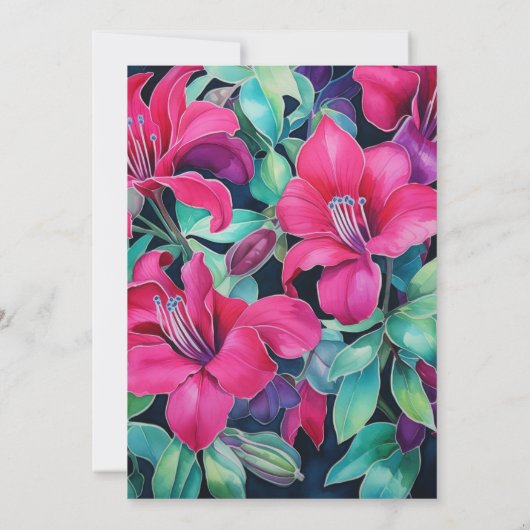 Fuchsia, Smaragd Groen en Zwart Bloemen Bruiloft Kaart (Achterkant)