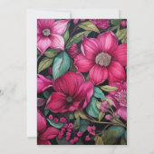 Fuchsia, Smaragd Groen en Zwart Bloemen Bruiloft Kaart (Achterkant)