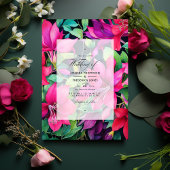 Fuchsia, Smaragd Groen en Zwart Bloemen Bruiloft Kaart