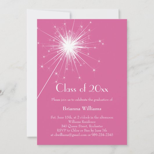 Fuchsia Sparkler Afstuderen Invitation Kaart (Voorkant)