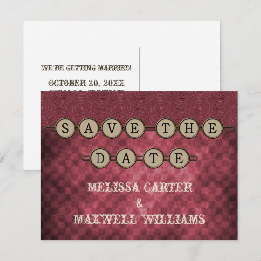 Fuchsia Steampunk Keys Save the Date Briefkaart (Voorkant / Achterkant)