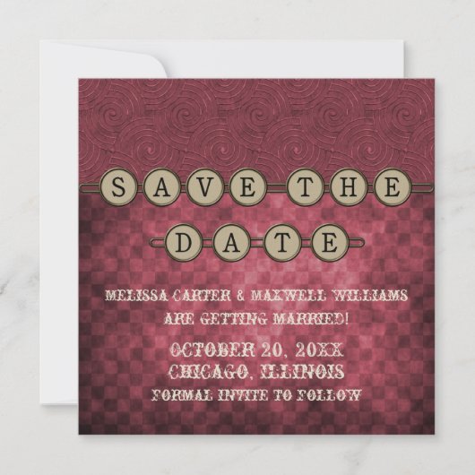 Fuchsia Steampunk Keys Save the Date Invite Kaart (Voorkant)