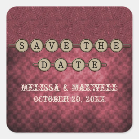 Fuchsia Steampunk Keys Save the Date Stickers (Voorkant)