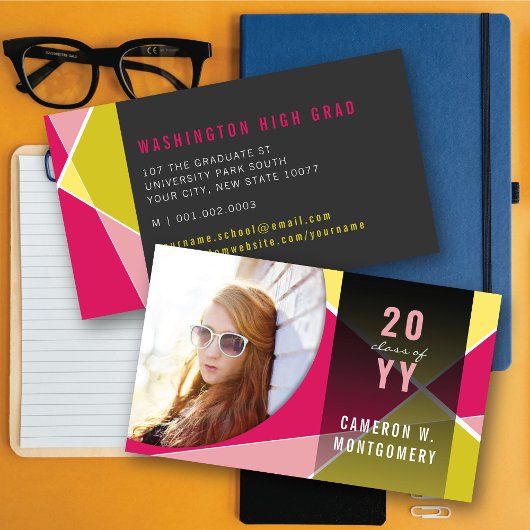 Fuchsia Stijlvolle geometrische lijnen Mod Foto Af Contactkaartje