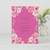 Fuchsia Stralende Bloesem Bruiloft Kaart (Staand voorkant)
