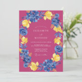 Fuchsia Stralende Botanische Bruiloft Kaart (Staand voorkant)