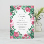 Fuchsia Stralende Zomer Huwelijk Kaart (Staand voorkant)