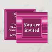 Fuchsia stries-uitnodiging kaart (Voorkant / Achterkant)