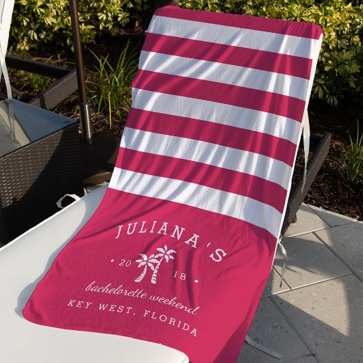 Fuchsia Stripe Personalized Bachelorette Weekend Strandlaken