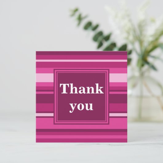 Fuchsia strips bedankt je kaart (Staand voorkant)