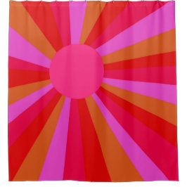 Fuchsia Sunrise Sunburst Minimalist Abstract Douchegordijn
