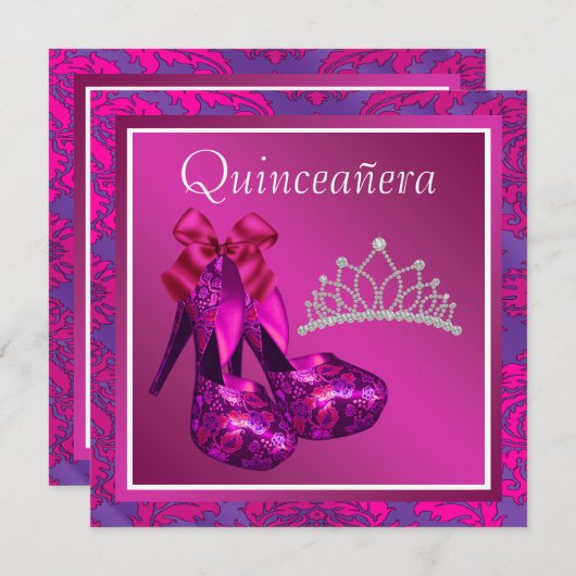 Fuchsia Tiara High Heel Schoenen Hot Pink Quincean Kaart (Voorkant / Achterkant)