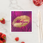 Fuchsia Tiger Stripes Gouden Lipstick Print Servet (Insitu)