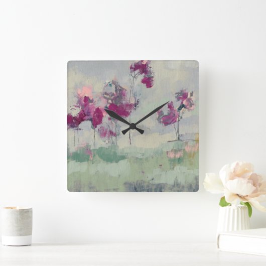 Fuchsia Treeline Vierkante Klok (Huis)