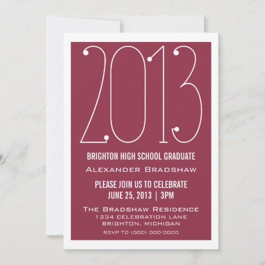 Fuchsia Trendy 2013 Afstuderen Invitation Kaart (Voorkant)