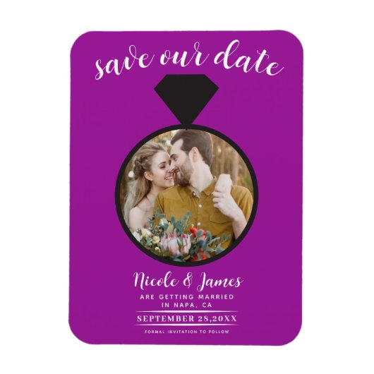 Fuchsia trouwring foto Save the Date Magneet (Verticaal)