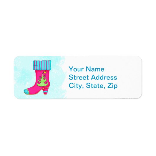 Fuchsia Turquoise Merry kerstboot Stocking Etiket (Voorkant)