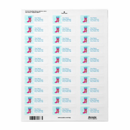 Fuchsia Turquoise Merry kerstboot Stocking Etiket (Full Sheet)