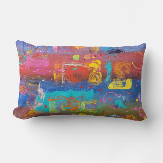 Fuchsia, Turquoise, Paars en Blauwe Abstracte Kuns Kussen (Voorkant)