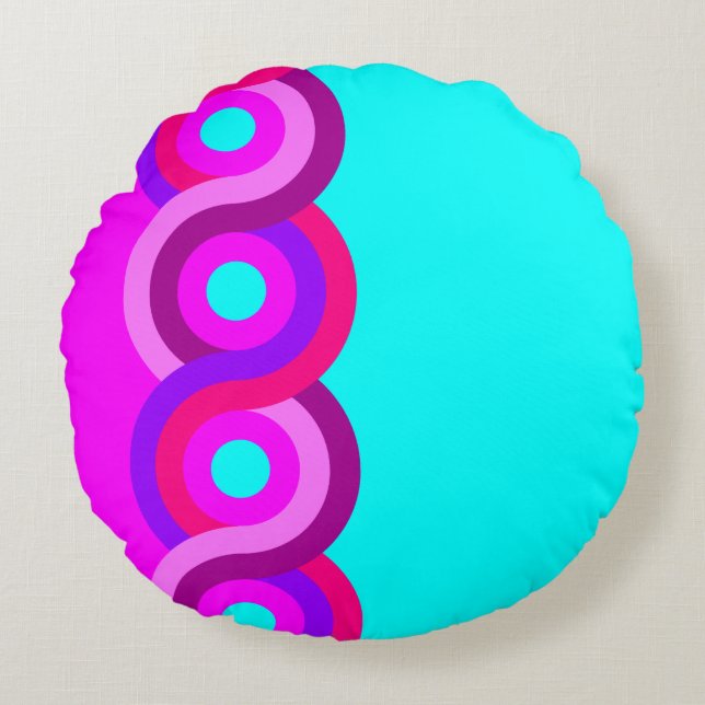 Fuchsia&Turquoise Plaided Pattern Rond Kussen (Voorkant)