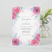 Fuchsia Turquoise Roze Bruiloft Kaart (Staand voorkant)