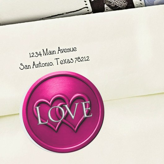 Fuchsia Twee Verstrengelde Harten Bruiloft Ronde Sticker