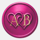 Fuchsia Two Hearts Intertwined Monogram Wedding Ronde Sticker (Voorkant)
